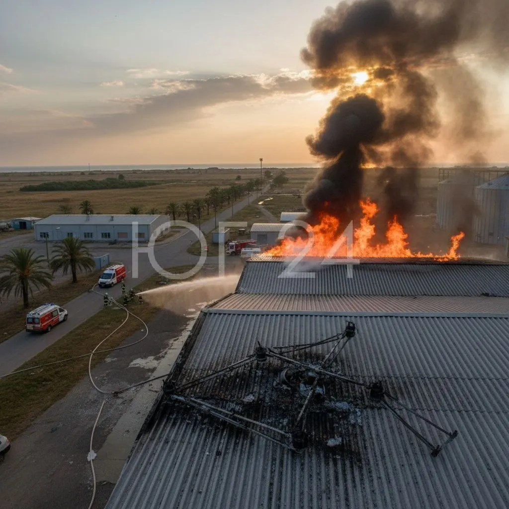 Пожар на территории одного из предприятий возник после падения обломков беспилотника.