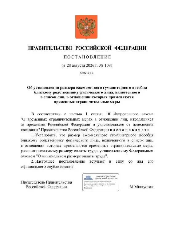 Правительство предлагает ежемесячную гуманитарную выплату близким россиян, осужденных за политические статьи, размер которой равен МРОТ.