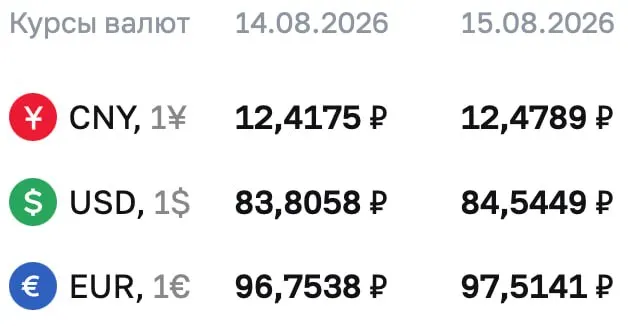 Официальные курсы на выходные и понедельник: доллар — ₽84,5449; евро — ₽97,5141; юань — ₽12,4789.